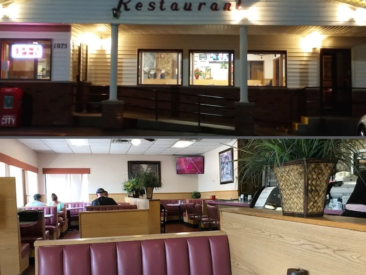 Family restaurant interior with simple table settings.